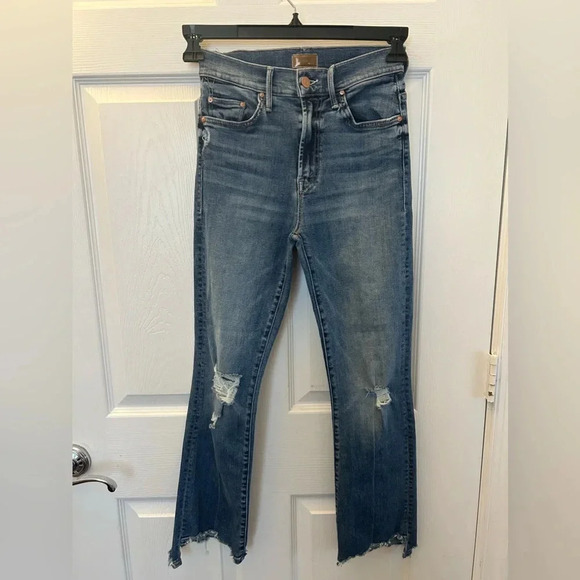 MOTHER Insider Crop Step Chew Denim Jeans High Rise Medium Wash Distressed 25 - Picture 3 of 7